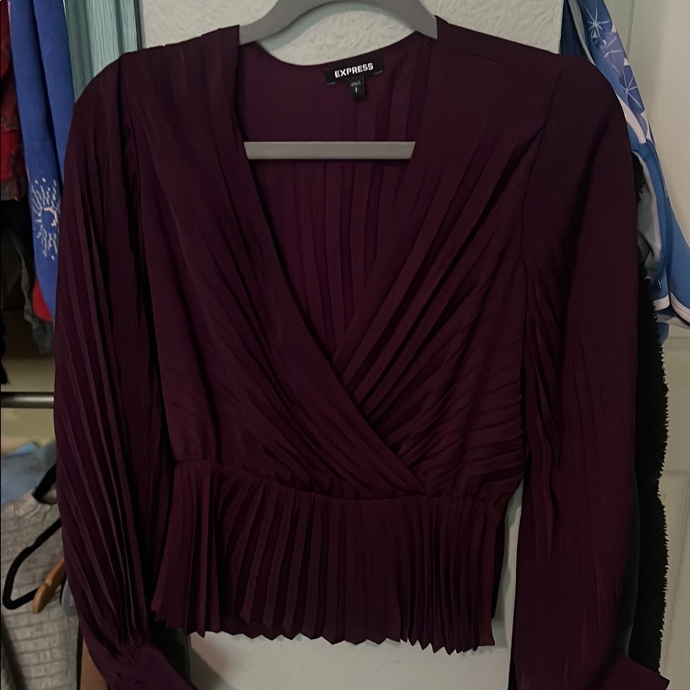 Express Pleated Wrap Blouse in Red and Purple